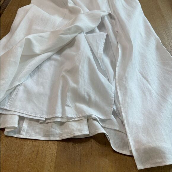 Reformation Linen Midi Dress Open Back Puff Sleeve White Size 12 - Picture 11 of 16